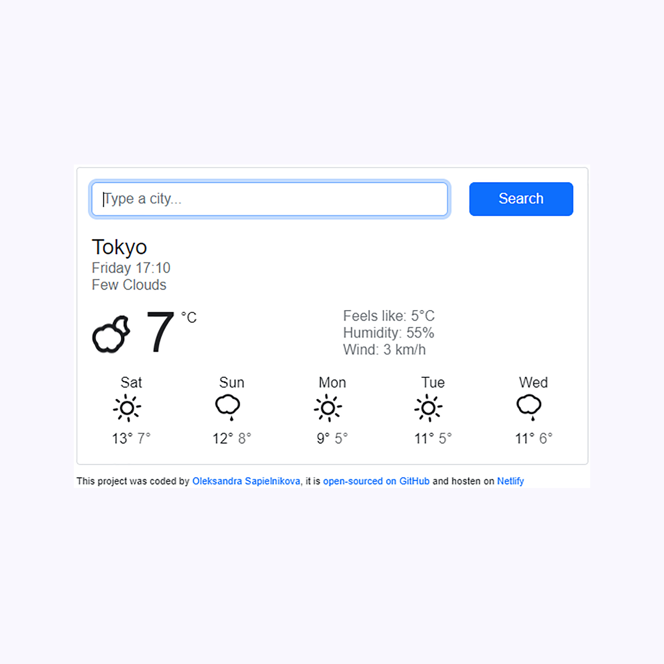 react weather app preview